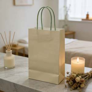 Caja de Regalo de Papel Beige de Lujo con Asas de Cuerda Trenzada de Papel Verde, Empaque Elegante para Gafas/Relojes Diseñado para Marcas Premium - Product Image 2