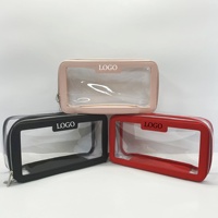 Vente en gros de trousse de maquillage transparente OEM avec logo personnalisé sac à cosmétiques transparent en PVC étuis avec fermeture à glissière sac de vanité en vinyle étanche