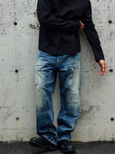 Vintage Washed <strong>Jeans</strong> <strong>Men</strong> <strong>Relaxed</strong> <strong>Fit</strong> Distressed Denim Pants Streetwear Style Ready Stock for Fast Shipping - Product Image 5
