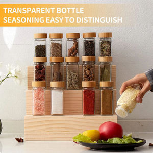 Bocaux à épices en verre avec couvercle en bambou Contenants d'assaisonnement Pot Salières Poivrières Organisateur d'épices Ensemble de pots à épices de cuisine - Product Image 6