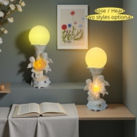 Lampe LED Rechargeable Décorative en Résine en Forme de Cœur de Chérubin, Design Européen, Luminosité Réglable, Contrôle Tactile, Sans Fil, Culot E26