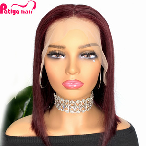 Promotion Black Friday : Perruque courte bob <span class=keywords><strong>bordeaux</strong></span> 99j, dentelle transparente HD frontale 13x4, cheveux humains vierges péruviens, lisses comme des baguettes - Product Image 4