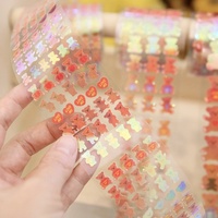Rouleau de paillettes holographiques ours mignon, étiquette décorative en vinyle, personnalisé Kawaii, papeterie d'autocollants