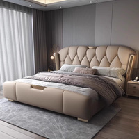 Modernes europäisches Luxus-Design King-Size-Massivholz-Bettrahmen-Stoffset Weiche gepolsterte hoch gepolsterte Betten Home Schlafzimmer
