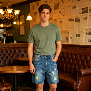Shorts en jean déchirés rétro coupe <span class=keywords><strong>large</strong></span> et droite pour hommes et adolescents, grandes tailles, mode été, pour le quotidien et les trajets – Remise en gros - Product Image 3