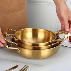 Nonstick Korean Budae-Jjigae Stainless Steel Cooker Paella Pan Noodle Pot Golden Soup Household Gas Induction Cooker Outdoor Use