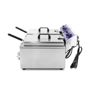 Dual 3000W 6L Oil Stainless Steel Continuous Deep Fryer Commercial Electric Frying Pan Machine for fast food restaurant