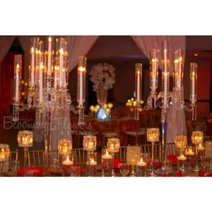 花店供应商婚礼用高玻璃柱圆筒烛台装饰品
