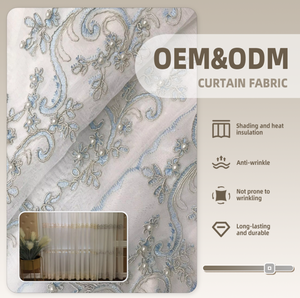 लक्जरी 100% पॉलिएस्टर निर्माता ओएम और ओडम पर्दे कढ़ाई कपड़े लिविंग रूम के लिए लिविंग रूम के लिए सफेद स्वर पर्दे कपड़े - Product Image 1