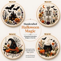 Kit de Bordado a Mano de Halloween al por Mayor: Set de Manualidades DIY de Calabaza y Bruja en Algodón Estampado para Principiantes, Decoración de Temporada, Regalo