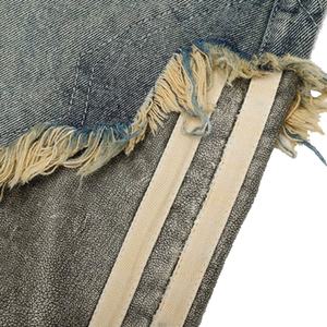 กางเกงยีนส์ฮิปฮอปสไตล์วินเทจแบบขายส่ง ลุคสตรีทแวร์ ซักฟอกหนัก แต่งขาด แต่งหนังแบบปะติด ทรงตรง กางเกงยีนส์ทรงหลวมสำหรับผู้ชาย - Product Image 5