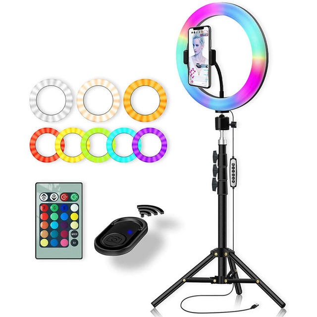 Newest Multi- Color Temperature 10 Brightness Photographic Lighting LED Makeup Ring Light for Mobile Phone