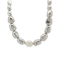 Collier en acier inoxydable avec perles irrégulières, perles de culture d'eau douce, chaîne de perles, bijoux de mode pour femme, cadeau pour elle