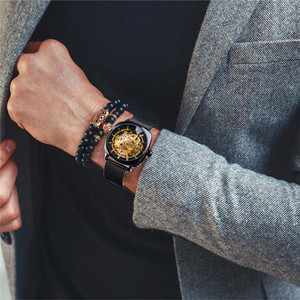 Forsining Gmt1076 Black Genuine Leather Fashion Royal Luxury Gold <strong>Clock</strong> Transparent Skeleton Men Automatic <strong>Mechanical</strong> Watches - Product Image 2