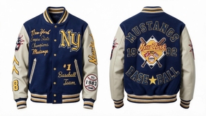 Veste universitaire personnalisée avec manches crème, broderie chenille, lettres d'équipe, New York, baseball, boutons pression, fabrication OEM directe d'usine - Product Image 3