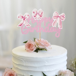 Decorazione per <span class=keywords><strong>Torta</strong></span> di Compleanno con Fiocco Rosa, Adatta per Decorare Torte di Compleanno per Ragazze - Product Image 3