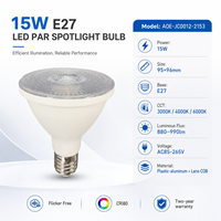Ampoule LED PAR 15W E27 3000K 4000K 6000K AC85-265V CRI80 sans scintillement avec lentille COB pour éclairage domestique, hôtelier, commercial et de vente au détail