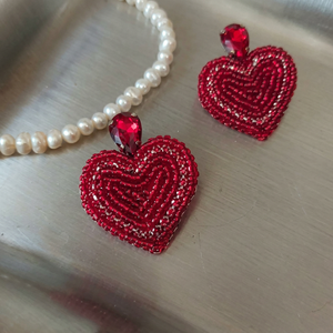 Pendientes de Corazón Rojo Hechos a Mano con Cuentas, Joyería para el Día de San Valentín, Tema de Amor, Artesanía Textil, Accesorios para Mujer, Regalos y Manualidades>Manualidades - Product Image 1