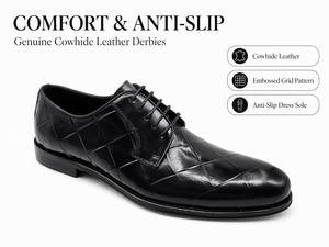 Chaussures Richelieu matelassées en cuir véritable noir pour hommes, à lacets, bout rond, semelle en caoutchouc antidérapante, pour le bureau, les affaires, les mariages - Product Image 1