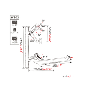 Chiều cao có thể điều chỉnh cánh tay duy nhất màn hình và bàn phím khay Wall Mount đứng - Product Image 6
