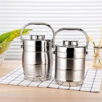 Pot isotherme à double couche en acier inoxydable Conteneur de stockage portable pour réchauffer les aliments Boîte à lunch Boîte à bento en métal avec poignée