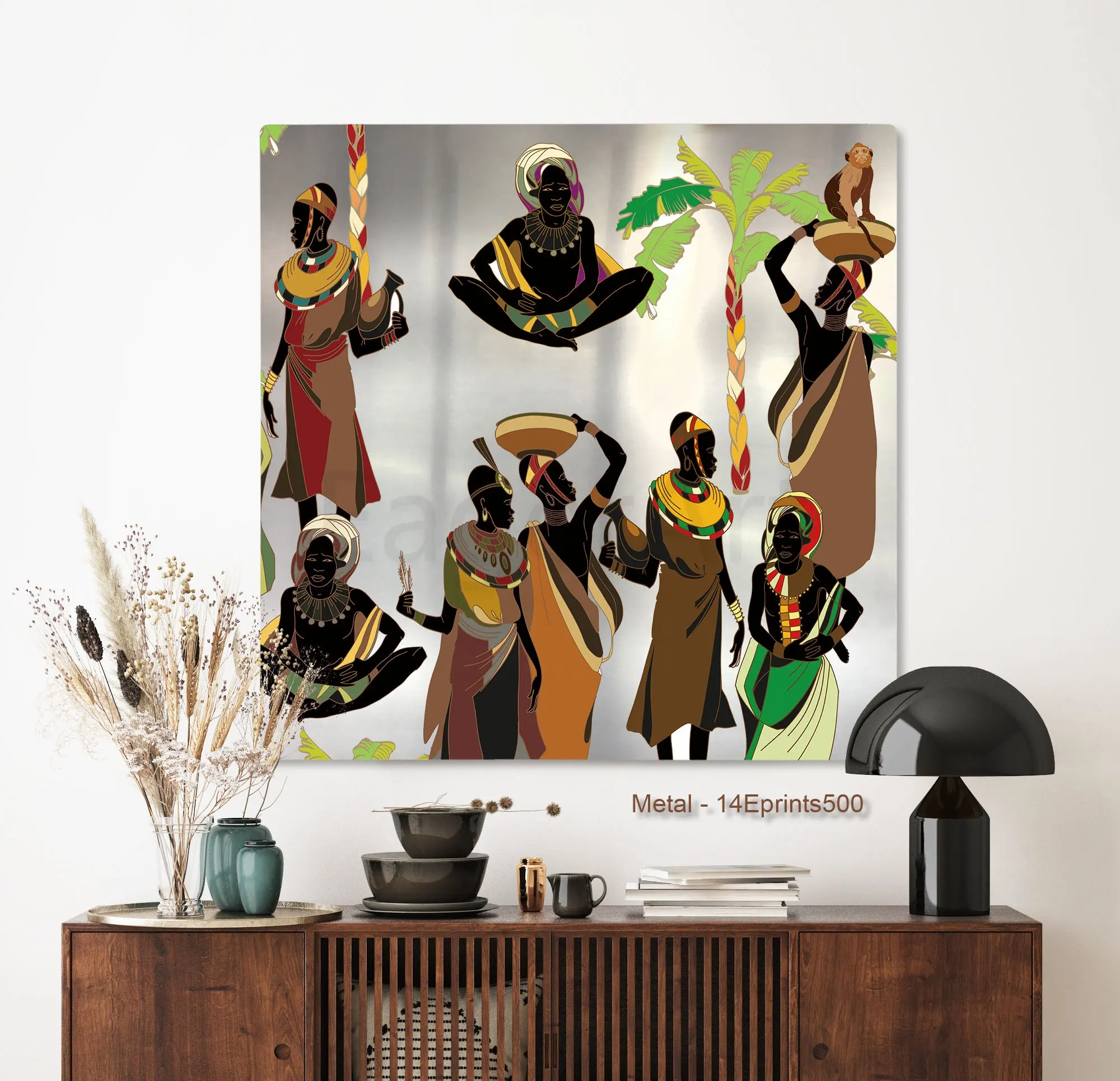 الأفريقية القديمة القبيلة الطباعة على المعادن جدار الفن مع امرأة اللوحة ل ديكور غرفة نوم الصورة مخصص طلاء جدران