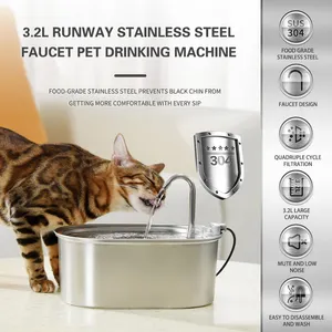TTT Hot Sale Pet Products 2023 Stainless Steel 3.2L Pet Water Fountain With Quiet Pump
