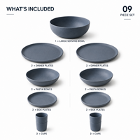Ensemble de vaisselle en silicone sans BPA, 9 pièces, pour 2 personnes, assiettes et bols en silicone, ensemble de vaisselle incassable pour la cuisine et le camping