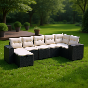 Elegante Conjunto de Sofás de Jardín de Poliratán Negro, Muebles de Exterior Grandes con Cojines de Espuma de Alta Densidad - Product Image 2