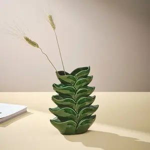 Kustom desain modern vas bunga keramik berbentuk daun vas hijau daun untuk vas tanaman bunga untuk dekorasi rumah