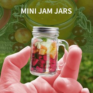 Vente en gros 1.2oz mini verre personnalisé petit pot Mason tasse <span class=keywords><strong>avec</strong></span> couvercles pot en verre <span class=keywords><strong>avec</strong></span> poignée bricolage 35ml - Product Image 4