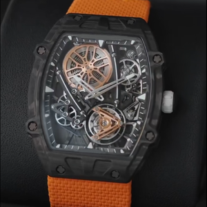 RM 2705 Style Floating Tourbillon Racing Wheel Rim Design Exposed Gear <b>Automatic</b> Mechanical Watch Carbon Fiber Case Rubber 100m - Product Image 5
