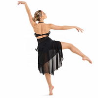 EDREI Costume de danse contemporaine pour femme en quartz rose, haut court à bretelles spaghetti, taille corset à volants, superposé asymétrique
