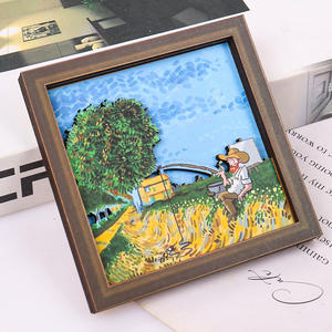 Aimant de réfrigérateur rectangulaire en bois, peinture à l'huile abstraite Art Déco Fangao, motif tournesol et ciel étoilé, design créatif, souvenir de voyage - Product Image 3