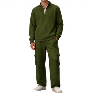 Sweatsuit for Men 2 Piece Sweatsuits Sets Winter Fleece <b>Quarter</b>-<b>Zip</b> Athletic Jacket Cargo Sweatpants Elastic Waist Straight Leg - Product Image 3