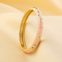 Bracelet manchette vintage style chinois en alliage de zinc plaqué or, émaillé, motif floral, goutte d'huile, style ethnique original, bracelet tendance