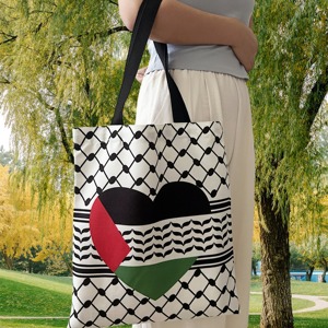 Borsa in Tela di Poliestere Personalizzata 35*40cm con Keffiyeh Arabo Palestinese per Uomo e Donna, Borsa Tote Palestinese con Logo Personalizzato - Product Image 4