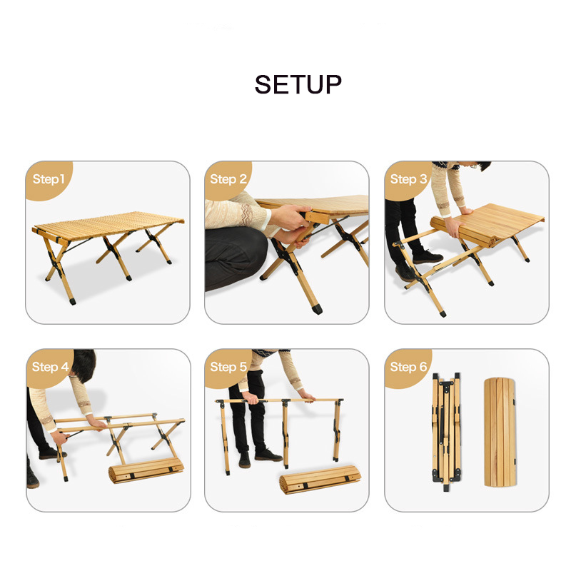 120 X 60CM Portable Outdoor Folding Beach Picnic Table BBQ Roll Up Wooden Folding