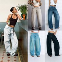 Jeans en denim délavé vintage à taille haute, coupe droite et ample, séchage rapide, pour femmes européennes et américaines, vente en gros