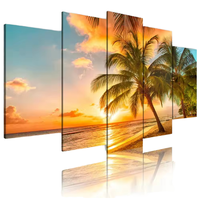 Tableaux sur toile Paysage marin au coucher du soleil moderne, Œuvre d'art dorée, Décoration murale pour la maison, Ensemble de 5 pièces à suspendre