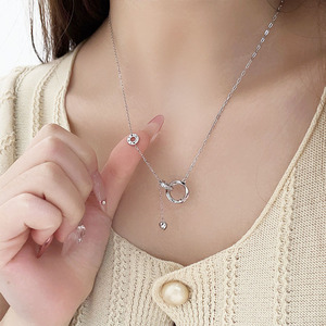 S925 Sterling Silver <b>Necklace</b> For Women Geometric Double <b>Ring</b> Heart Pendant Choker Everyday Wear - Product Image 3