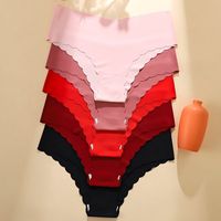Ensemble de 5 pièces de sous-vêtements pour femmes, style euro-américain, sans couture, respirant, couleur rouge unie, en coton tricoté/nylon