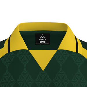 Camiseta Deportiva HEALY para Hombre, Cuello en V, Manga Corta, Diseño Americano de Fútbol con Contraste Verde Oscuro y Amarillo, Estampado Geométrico en Relieve - Product Image 4