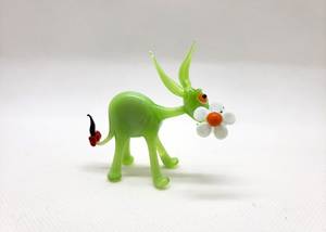 Figura de Burro Verde de Vidrio Soplado a Mano con Flor, Tema Animal de Pascua, Arte Decorativo Artesanal - Product Image 2