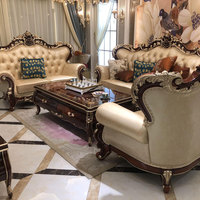 Europäisches Antikes Sofa Klassisches Sofa Neoklassisches Massivholz Villa Luxus Wohnzimmer Ledermöbel