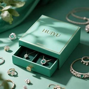 Boîte à bijoux rigide de luxe, emballage personnalisé en papier et carton vert, boîtes cadeaux pour bagues, boucles d'oreilles, colliers - Product Image 1
