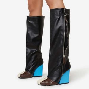 Nouvelles bottes pour femmes à talon compensé et fermeture éclair, hauteur genou, pour l'hiver et l'automne 2024 - Product Image 3