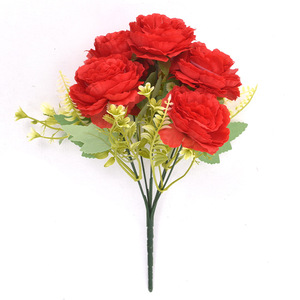 Bouquet de roses artificielles en soie, fleurs réalistes pour mariage et décoration intérieure, 6 têtes, rouge - Product Image 1