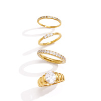 Set Cincin Tumpuk 4Pcs Baja Tahan Karat 316L Wanita Berlapis Emas Oval Zirkon Bertekstur Cincin Tumpuk Tahan Air Set Perhiasan