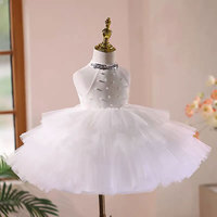 Robe de princesse de luxe multicolore blanche pour demoiselle d'honneur, avec perles et nœud, sans manches, col halter, haute qualité, élégante pour bébé fille